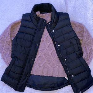 sweater and black jacket